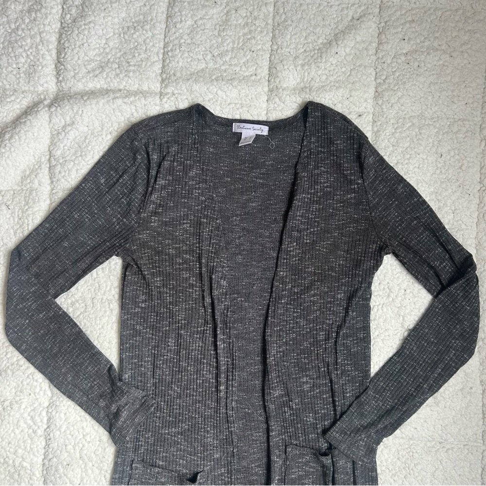 STREETWEAR SOCIETY- Long Grey Cardigan Sweater - Picture 2 of 12